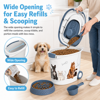 MINDYES 32 Lb Airtight Pet Food Storage Container, Dog & Cat Food Storage Bin with Scoop and Slow-Feeder Bowl