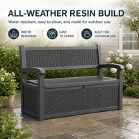 MINDYES 82 Gallon Outdoor Wicker Storage Bench, Deck Box and Organization Storage Combi for Backyard Garden, Black