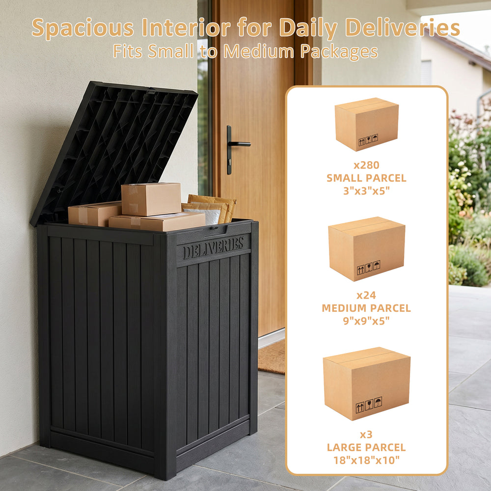 MINDYES 55 Gallon Package Delivery Box, Outdoor Resin Mailbox for Packages Storage With Lockable, Drop Boxes for Patio Front Entryway, Black