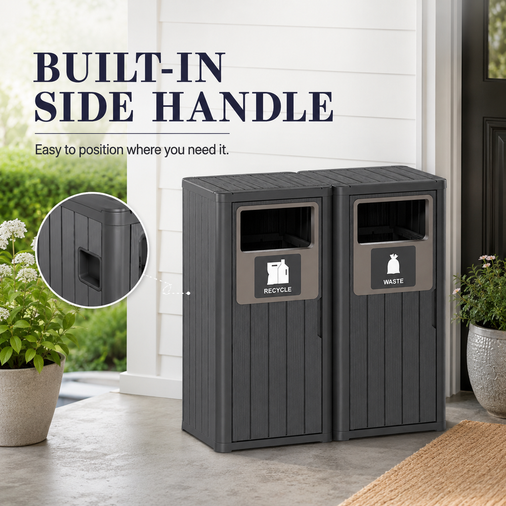 MINDYES 66 Gallon Large Outdoor Trash Bin, Waterproof Resin Garbage Can with Garbage Labels for Garden Backyard, Black