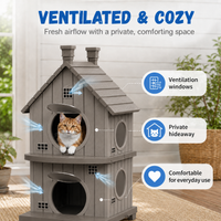 MINDYES Double-Layer Cat House for Home, Cat Shelter with entilation Windows for Indoor & Outdoor,  Light Brown