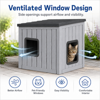 MINDYES Outdoor Cat House, Weatherproof Roof Removable Lids & Ventilation window for Cats Kittens & Puppies, Gray