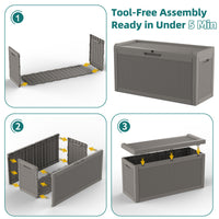 MINDYES 70 Gallon Resin Deck Box, Patio Cushions, Wicker Outdoor Storage Box Pool Toys & Garden Tools, Beige