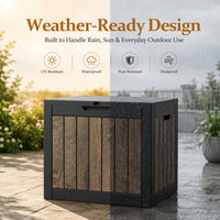 MINDYES 35 Gallon Deck Box, Cherry Wood Resin Outdoor Storage Box for Patio Gaden & Porch