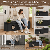 MINDYES Multifunctional Indoor Cat House, 4-In-1 Cat Bed for Shoe-Changing Stool, Bench and Storage Cabinet, Black