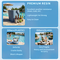 MINDYES Ice Bucket with Lid, Outdoor Beverage Cooler Table, Resin Patio Ice Bucket with Bottle Opener & Storage, Pool Party Drink Cooler, Blue