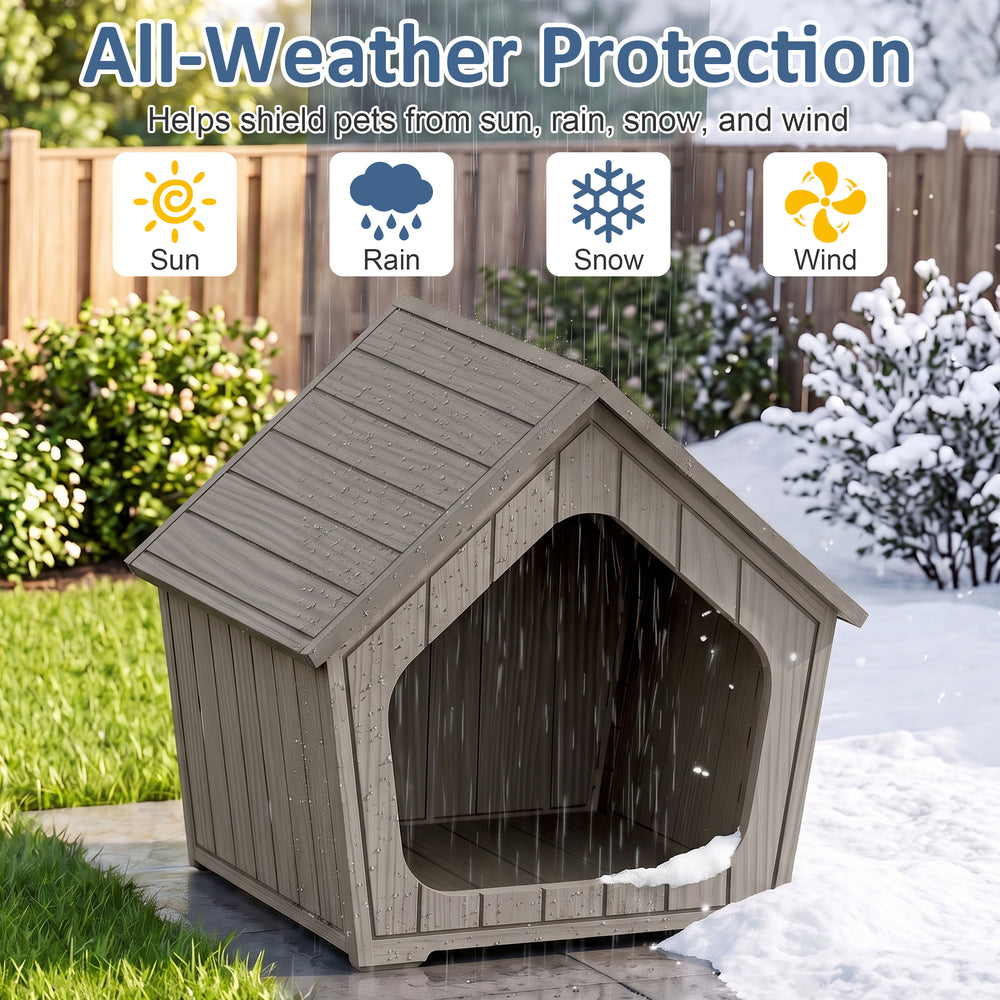 MINDYES Outdoor Cat House Weatherproof Faux Wooden Pet Shelter for Cats Kittens & Puppies, Light Brown
