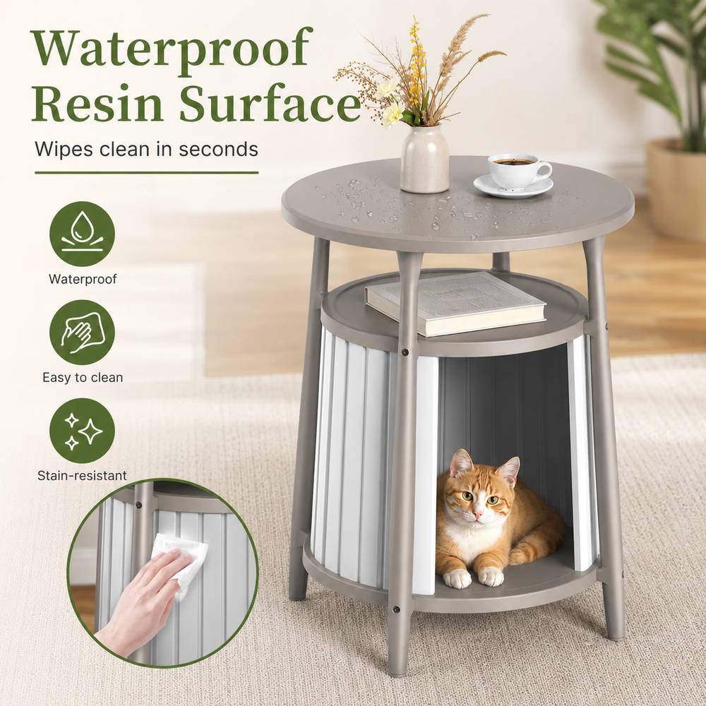 MINDYES 3-In-1 Cat Bed Furniture, Coffee Table Stool or Cat House for Indoor & Outdoor, Light Brown
