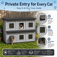 MINDYES Double-Layer Outdoor Cat House, Weatherproof Roof & Thickened Eaves for Feral Cats & Cattery, Black