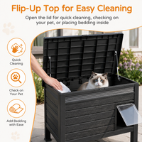MINDYES Outdoor Cat House with Stent & Weatherproof Roof for Feral Cats & Kittens, Black