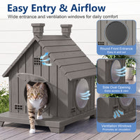 MINDYES Cat House Outdoor Pet Shelter Weatherproof Faux Wood for Cats, Kittens & Small Dog, Light Brown