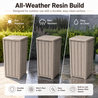MINDYES Outdoor Trash Can with Lid, 32 Gallon Garbage Bin for Backyard & Garden, Light Brown