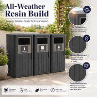 MINDYES 3-IN-1 Large Outdoor Trash Bin, 99 Gallon Waterproof Garbage Can with Garbage Labels for Roadside Bus Stop & Park, Black