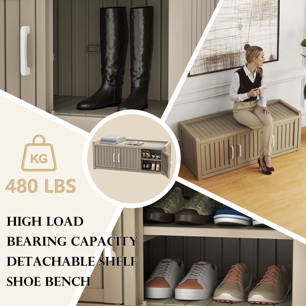 2-Tier Storage Bench Entryway Shoe Bench with 3 Doors and Adjustable Shelf