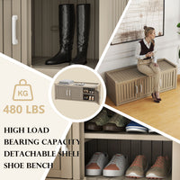 2-Tier Storage Bench Entryway Shoe Bench with 3 Doors and Adjustable Shelf
