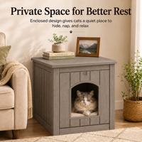 MINDYES Outdoor Cat House, Weatherproof 35Gal Pet Shelter for All Small Pets, Light Brown
