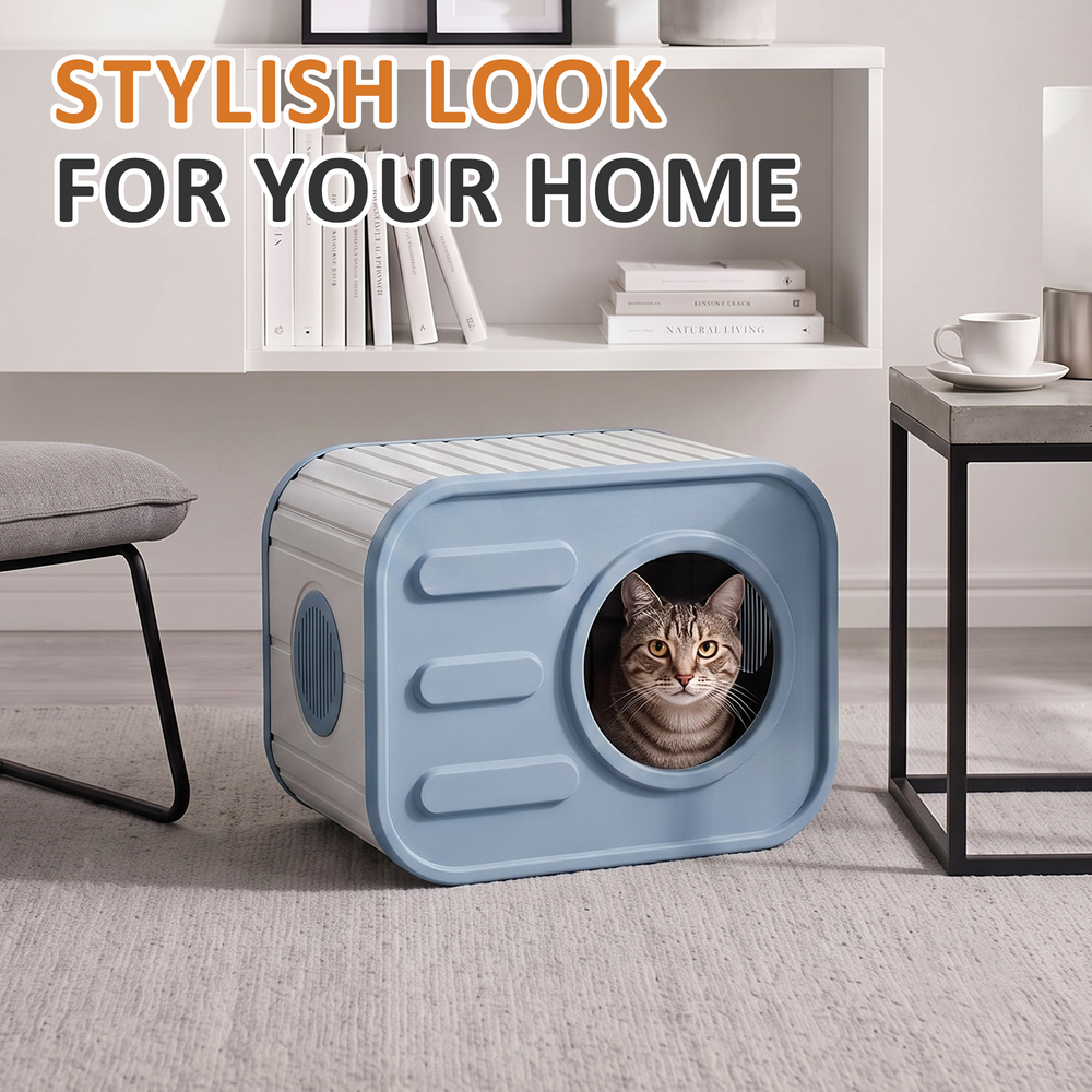 MINDYES Outdoor Cat House, Weatherproof Pet Shelter for Cats Kittens & Puppies, Blue