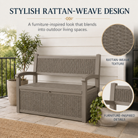 MINDYES Outdoor Storage Bench, 82 Gallon Wicker Deck Box and Organization Storage Combi for Cushions & Garden Tools, Light Brown