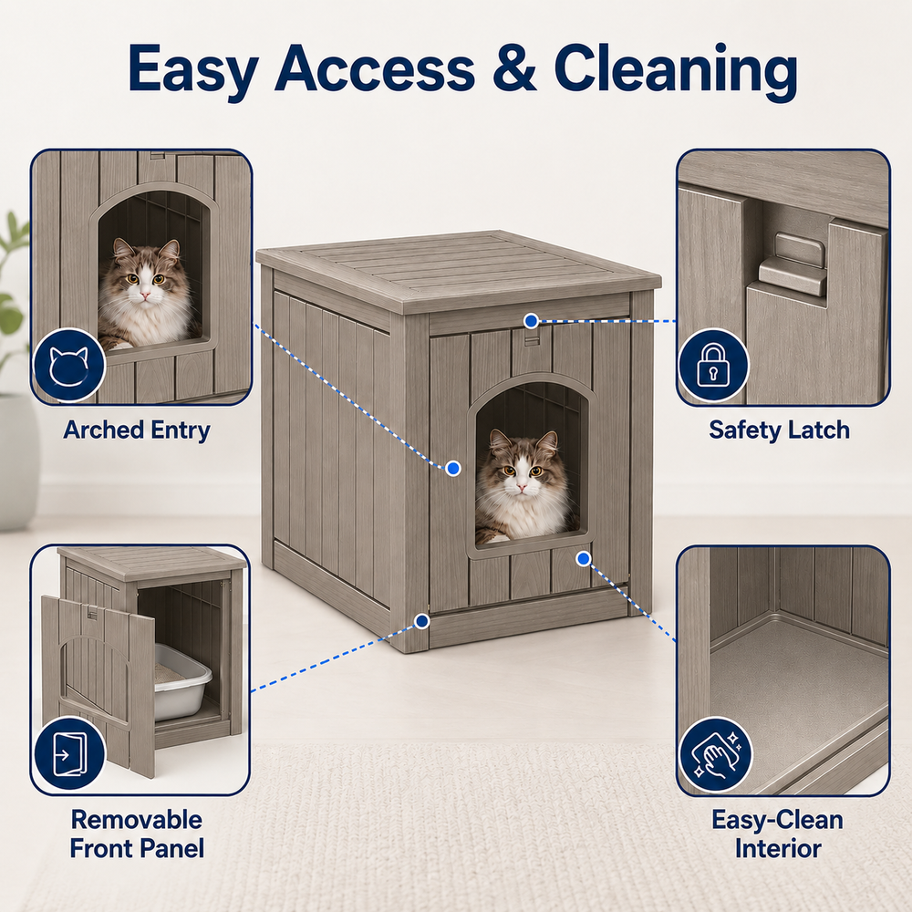 MINDYES Outdoor Cat House, Weatherproof 35Gal Pet Shelter for All Small Pets, Light Brown