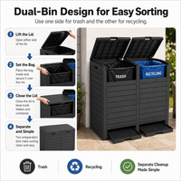 MINDYES 62 Gallon Outdoor Trash Can with Lid,  Hideaway Garbage Can for Patio Porch & Backyard, Black