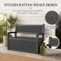 MINDYES 82 Gallon Outdoor Wicker Storage Bench, Deck Box and Organization Storage Combi for Backyard Garden, Black