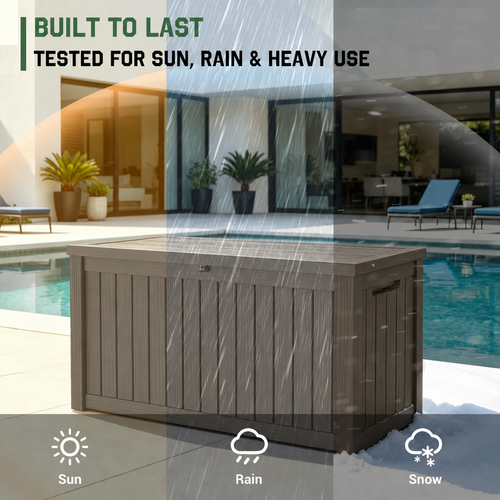 MINDYES 150 Gallon Deck Box, Extra Large Outdoor Storage for Patio Furniture Cushions, Pool Equipment & Garden Tools, Beige