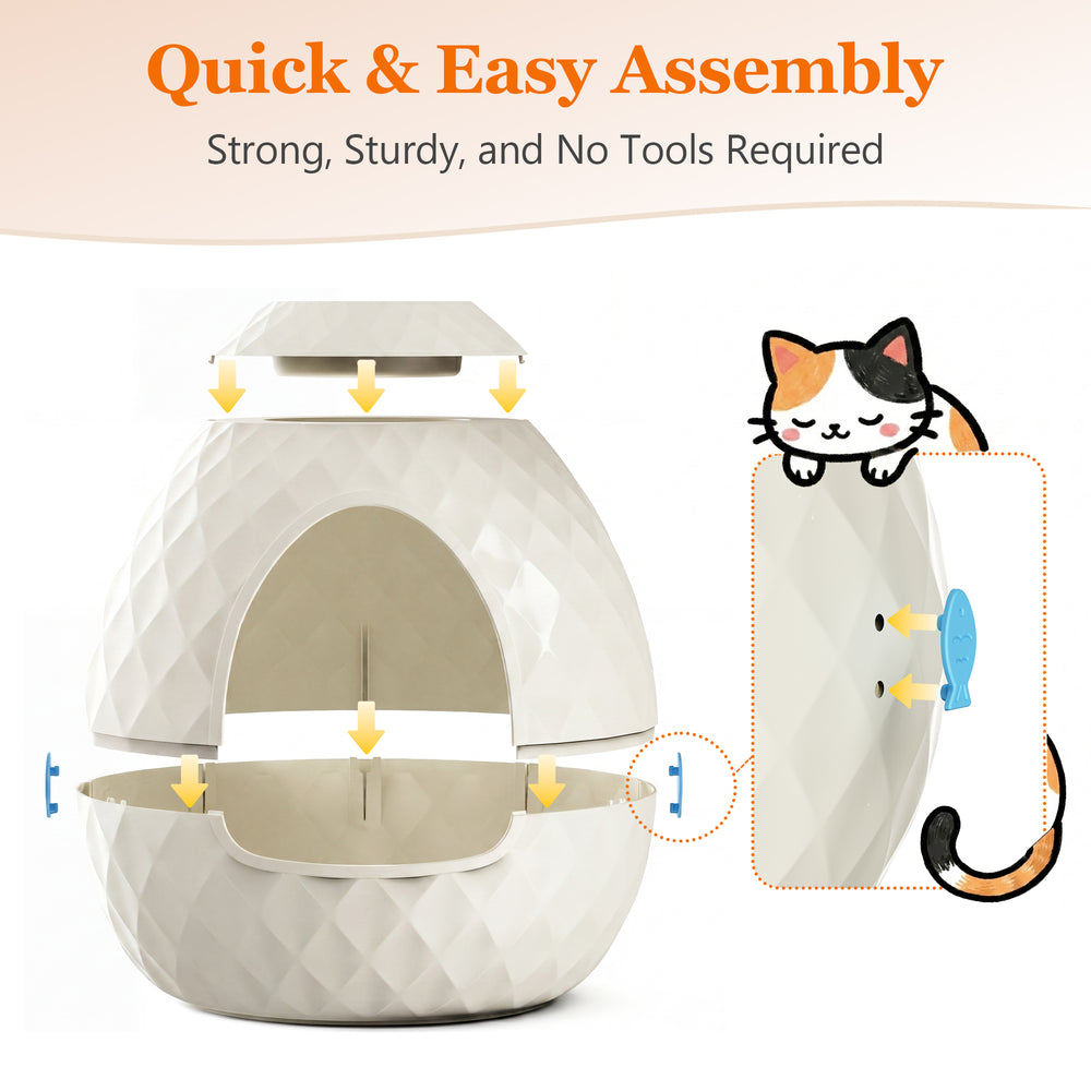 MINDYES Plant Hidden Cat Litter Box with Pebbles and Artificial Greenery, Home Decor Cat Boxs for All Cats, White
