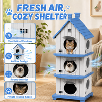 MINDYES Outdoor Three-Tier Cat Bed, Weatherproof Cat House Pet Shelter for Garden & Patio, Blue
