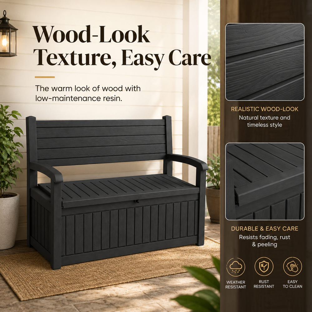 MINDYES 82 Gallon Outdoor Storage Bench and Deck Box Organization Storage Combi for Patio Garden, Black
