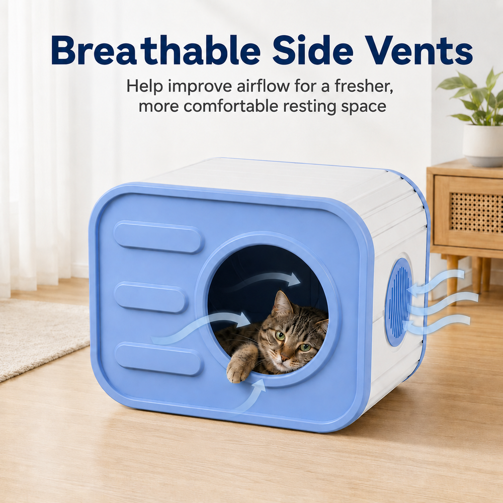 MINDYES Indoor Cat Bed with Cushion, Camera-Shaped Cat House for Cats Kittens & Puppies, Blue