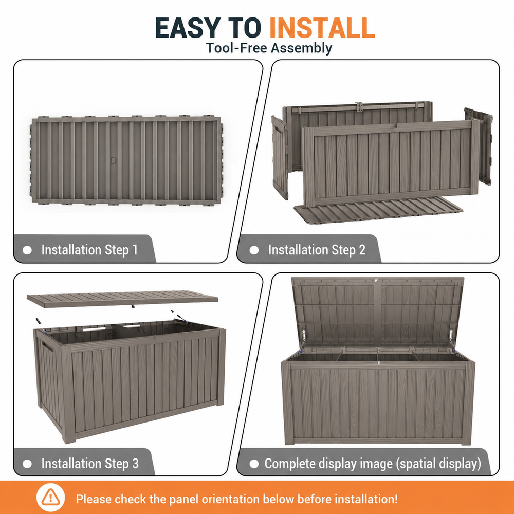 MINDYES 210 Gallon Resin Deck Box, 3-IN-1 Outdoor Storage Cabinet for Locker, Stool & Table, Beige
