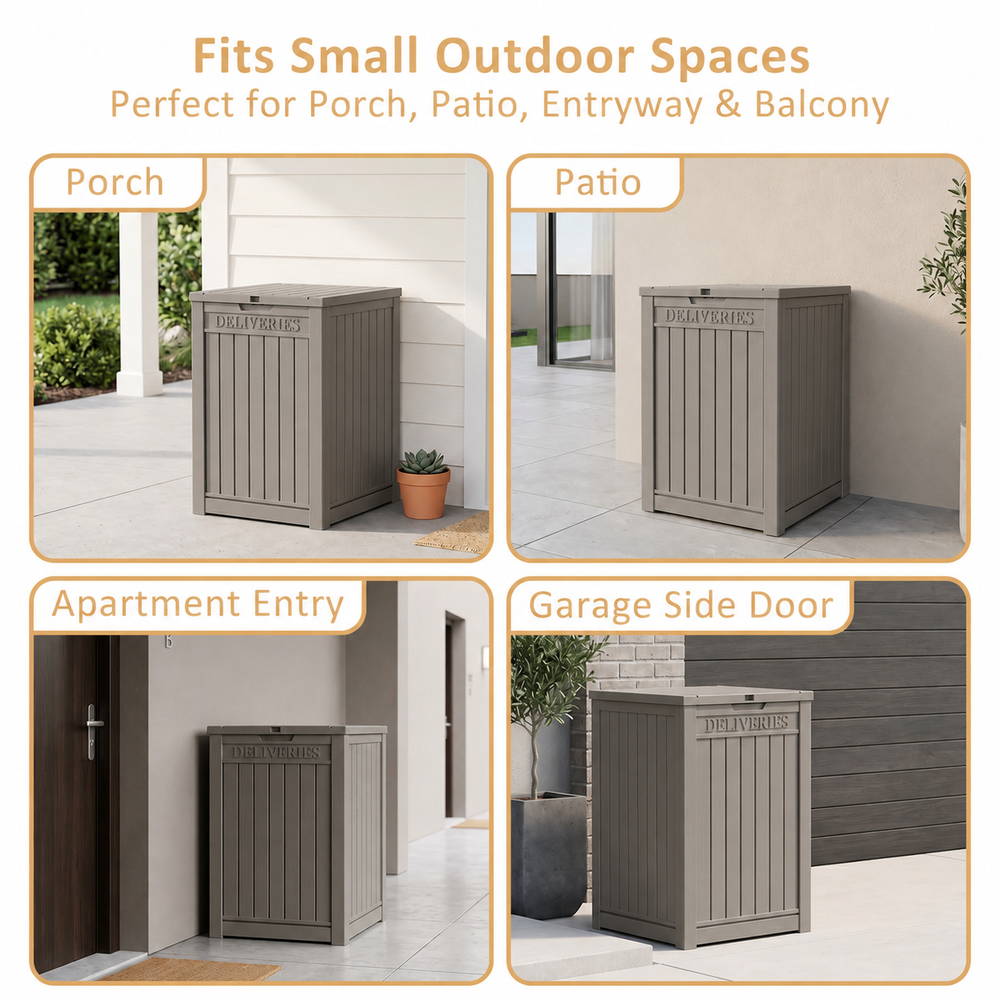 MINDYES Package Delivery Box, 55 Gallon Resin Mailbox With Lockable, Outdoor Drop Boxes for Front Entryway, Beige