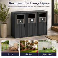 MINDYES 3-IN-1 Large Outdoor Trash Bin, 99 Gallon Waterproof Garbage Can with Garbage Labels for Roadside Bus Stop & Park, Black