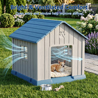 MINDYES Outdoor Dog House with Weatherproof Asphalt Roof & Window, Blue
