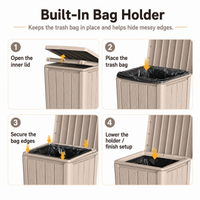 MINDYES Outdoor Trash Can with Lid, 32 Gallon Garbage Bin for Backyard & Garden, Light Brown