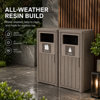 MINDYES Outdoor Trash Can with Garbage Labels, 66 Gallon Large Waterproof Garbage Can for Porch Patio, Light Brown