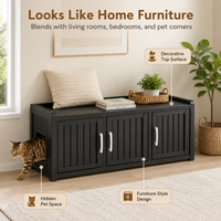 MINDYES 3-Cabin Hidden Cat Litter Box Enclosure Furniture for Bedroom Hallway, Black