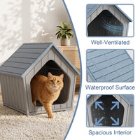MINDYES Cat House Weatherproof Shelter for Feral Cats & Kittens, Resin Faux Wooden for Indoor & Outdoor, Blue