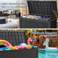 MINDYES 300 Gallon Wicker Deck Box, Outdoor Storage for Patio Furniture Cushions, Pool Equipment & All Tools, Black
