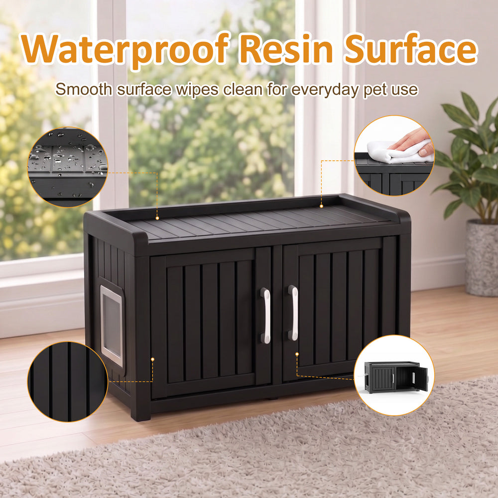 MINDYES Hidden Cat Litter Box Enclosure Furniture for Living Room Hallway, Black