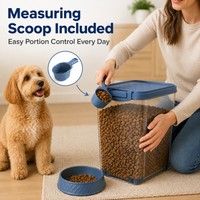 MINDYES 35 Lb Airtight Pet Food Storage Container, Dog & Cat Food Storage Bin with Wheels, Scoop, Slow-Feeder Bowl