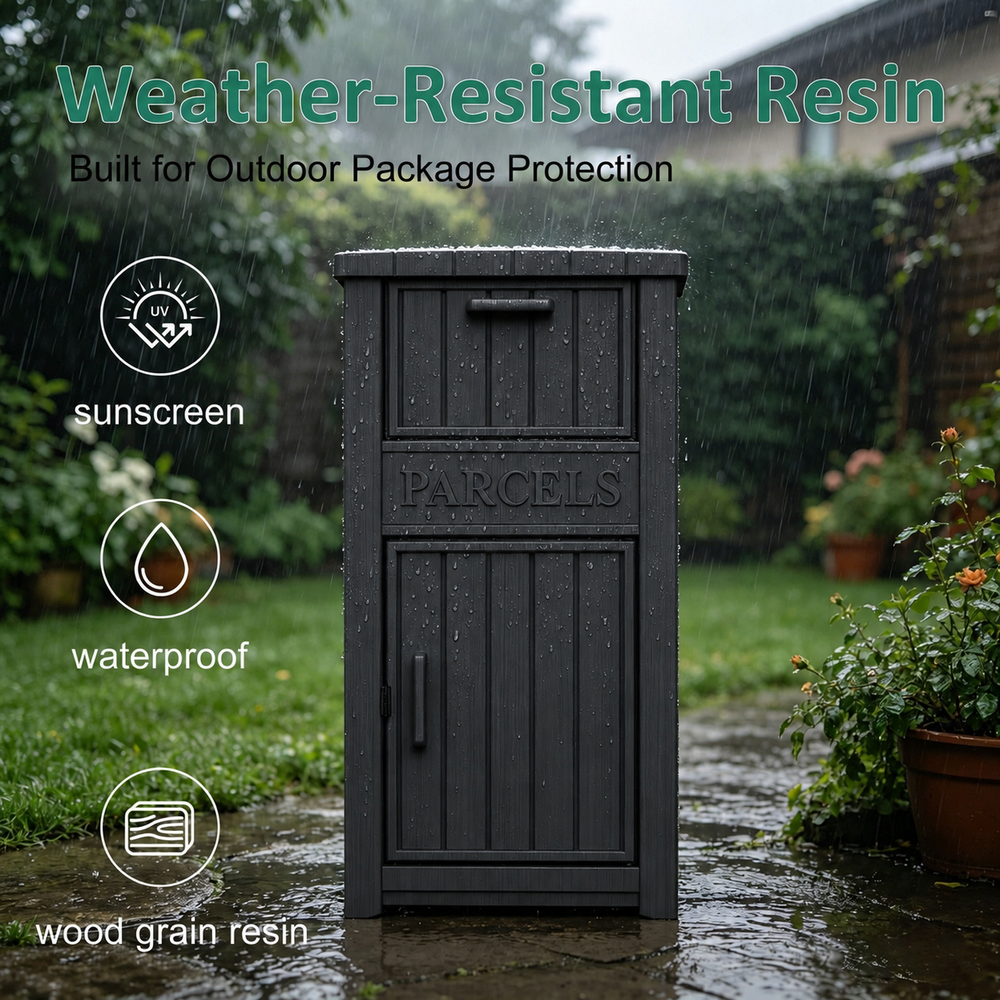 MINDYES Package Delivery Box for Porch with Lockable Secure Storage Compartment, Outdoor Storage Box for Patio Front Entryway, Black