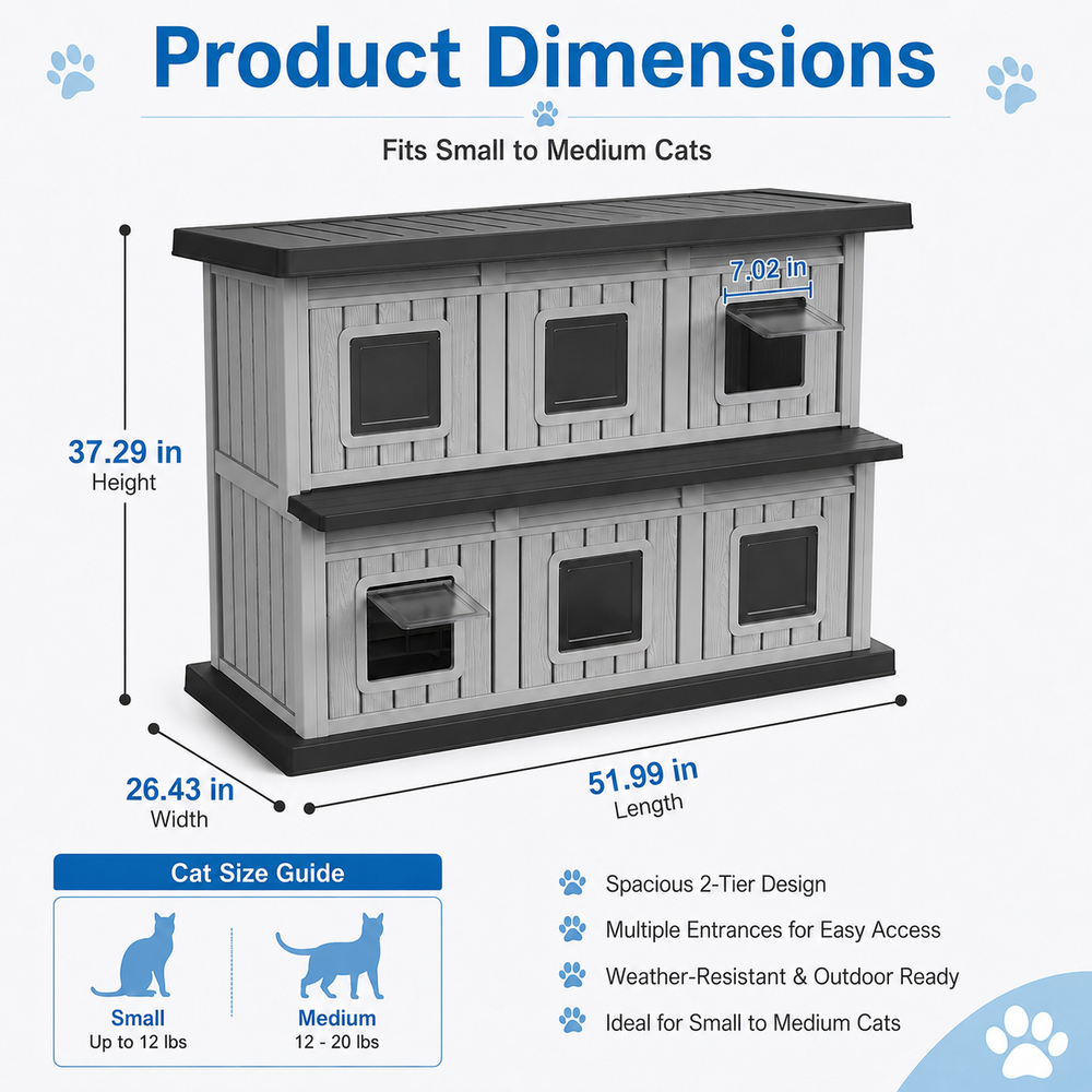 MINDYES Double-Layer Outdoor Cat House, Weatherproof Roof & Thickened Eaves for Feral Cats & Cattery, Black