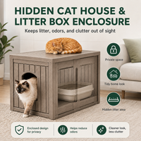 MINDYES Multifunctional Cat Cabinet, Hidden Cat Litter Box Furniture with Divider for Indoor Outdoor, Light Brown