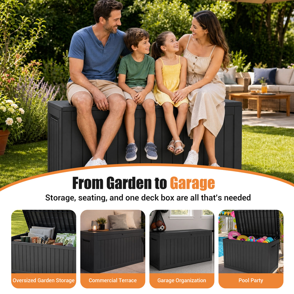 MINDYES 260 Gallon Deck Box, Large Outdoor Storage for Patio Furniture Cushions, Pool Equipment & Seasonal Decor, Black