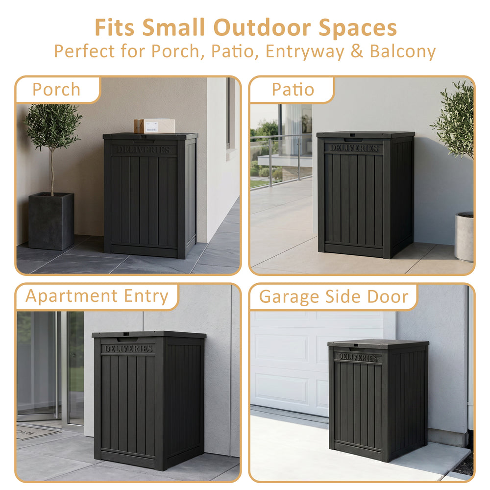 MINDYES 55 Gallon Package Delivery Box, Outdoor Resin Mailbox for Packages Storage With Lockable, Drop Boxes for Patio Front Entryway, Black