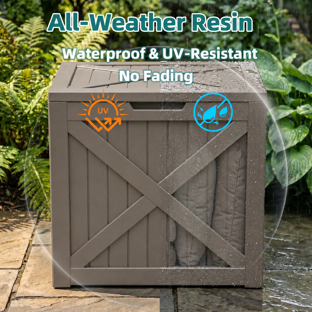 MINDYES 35 Gallon Resin Deck Box, Lockable Outdoor Storage Container, Water Resistant for Patio Cushions, Beige