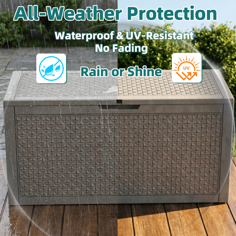 MINDYES 120 Gallon Resin Deck Box, Diamond Outdoor Storage Box for Patio Cushions, Pool Floats & Garden Tools, Beige