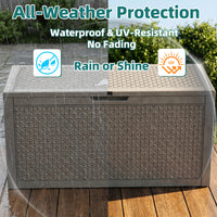 MINDYES 120 Gallon Resin Deck Box, Diamond Outdoor Storage Box for Patio Cushions, Pool Floats & Garden Tools, Beige