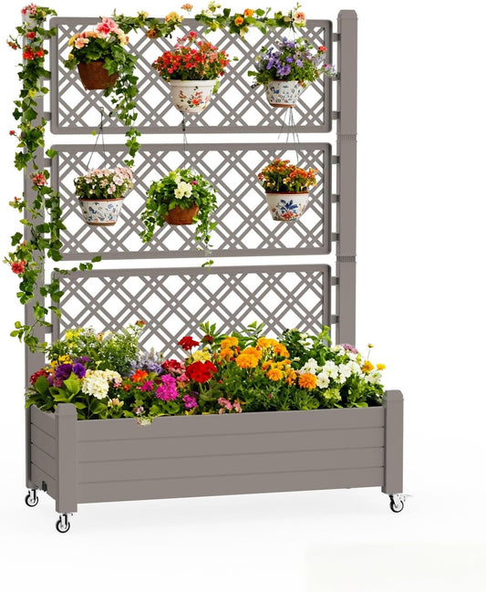 MINDYES Raised Garden Beds Outdoor Planter Box With Trellis